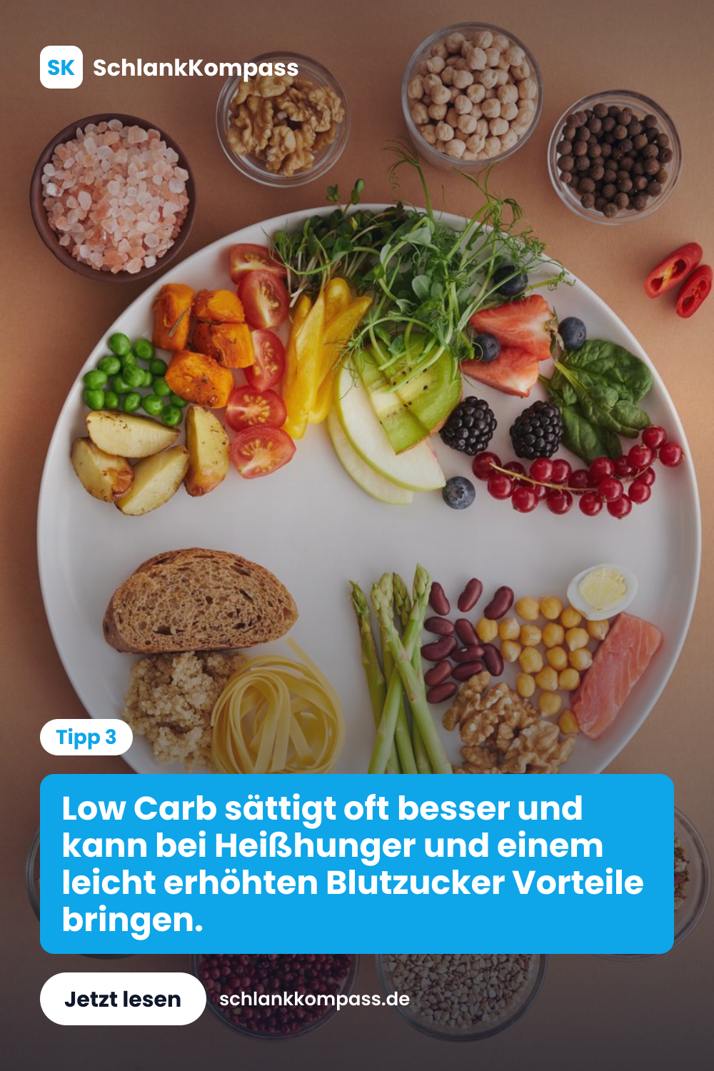 Low Carb sättigt oft besser und kann bei Heißhunger und einem leicht erhöhten Blutzucker Vorteile bringen.